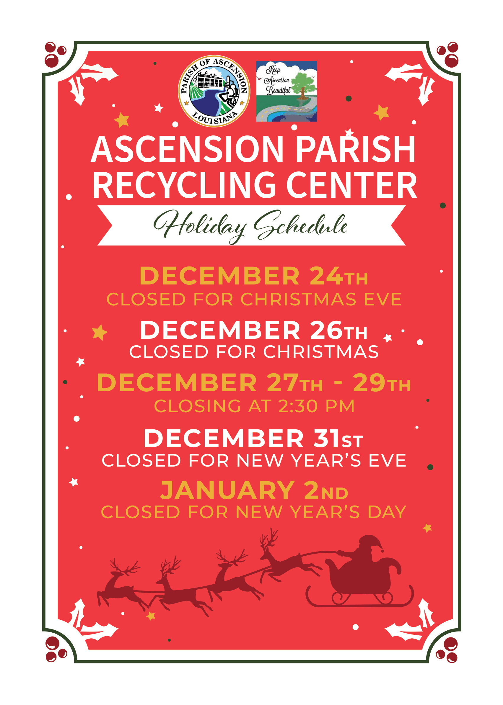 Recycling Center Holiday Schedule